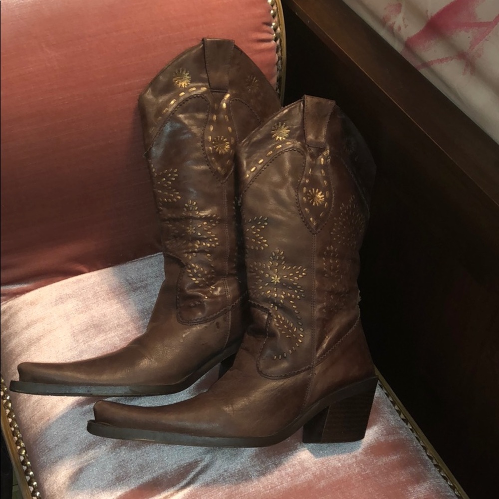 Aldo Brown Leather Cowboy Boots Size 37.